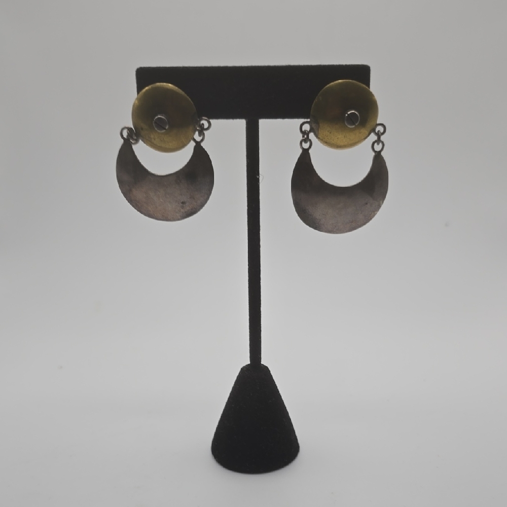 Mexican Brass and Sterling Silver Dangle Earrings